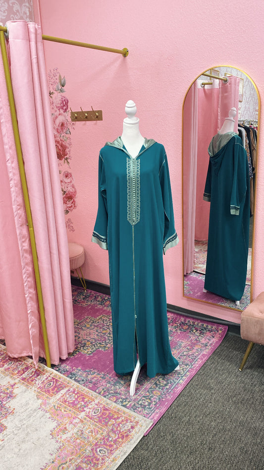 Traditional Moroccan Satin Embroidered Djellaba