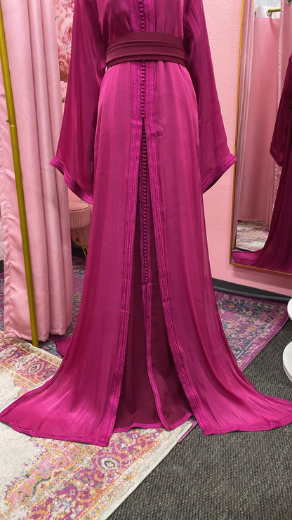 Moroccan Traditional Satin Chiffon 2 Piece Caftan