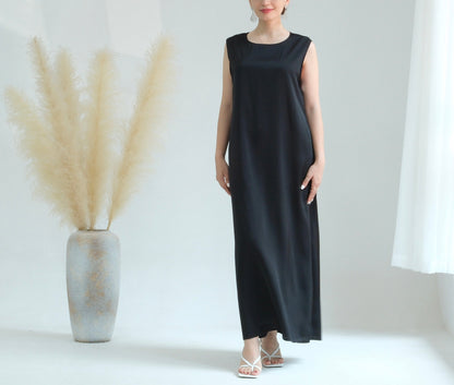 Basic Sleeveless Satin Underdress (Black,White,Beige)