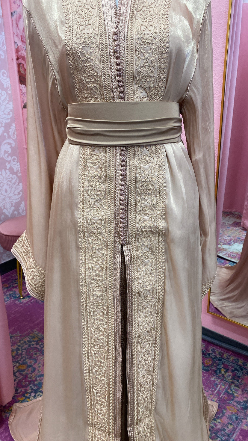 Moroccan Traditional Satin Chiffon 2 Piece Caftan