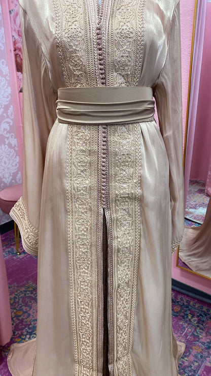 Moroccan Traditional Satin Chiffon 2 Piece Caftan