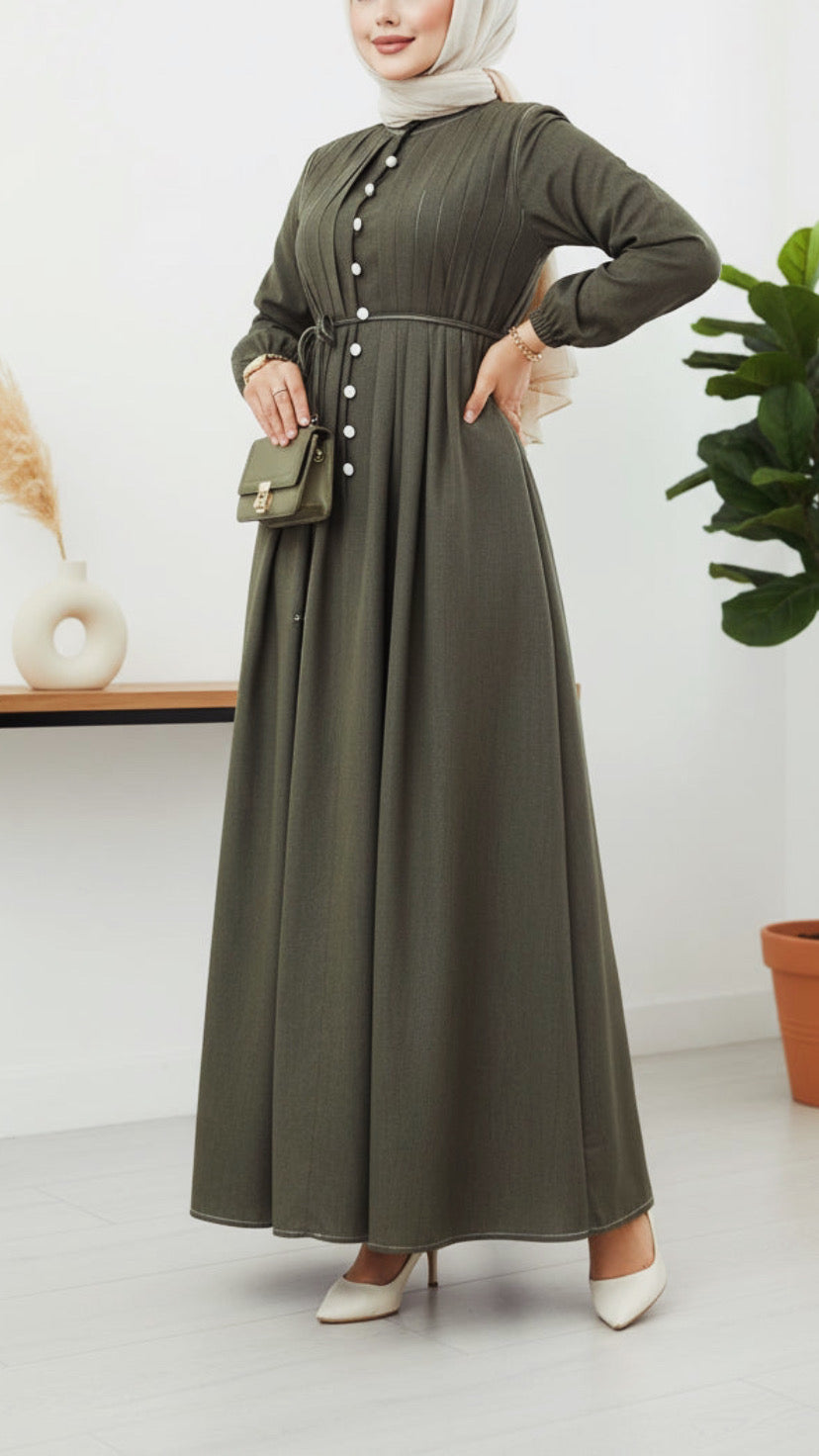 Turkish Style Button Down Pleated Denim Dress