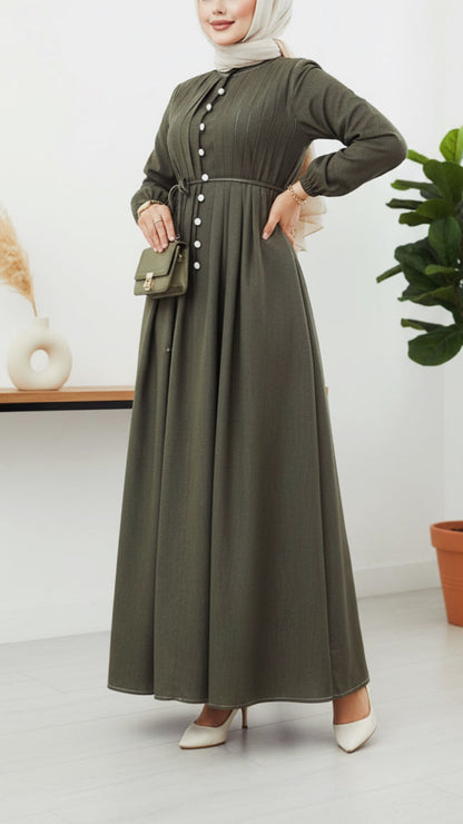 Turkish Style Button Down Pleated Denim Dress