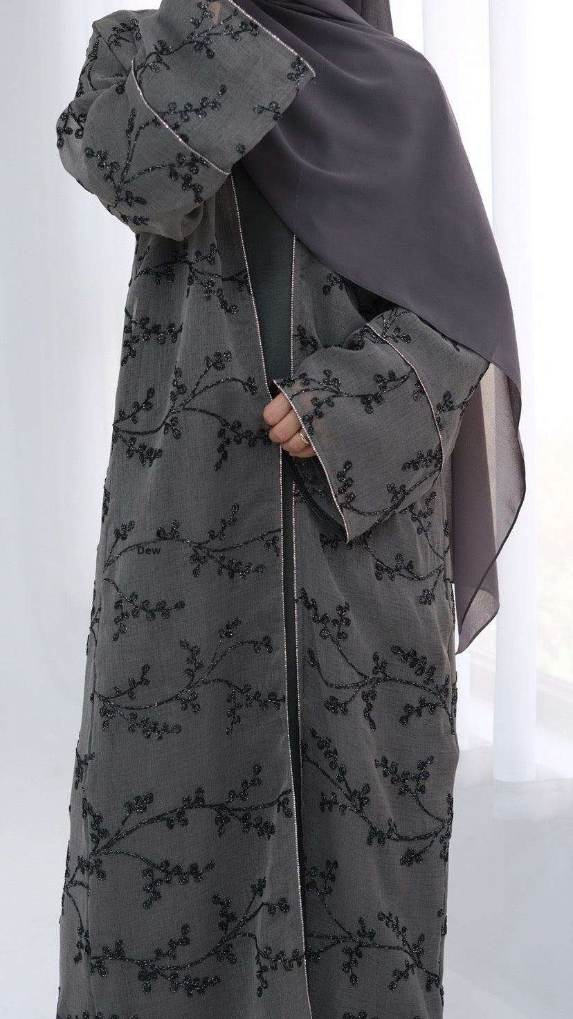 Dubai Style Embellished 2 Piece Abaya Gray