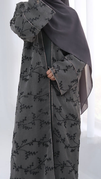Dubai Style Embellished 2 Piece Abaya Gray