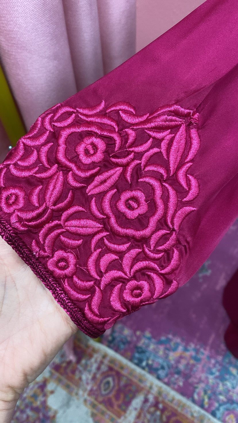 Traditional Moroccan Satin 2 Piece Djellaba Floral Embroidery
