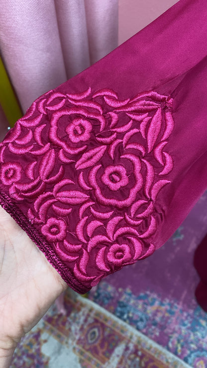 Traditional Moroccan Satin 2 Piece Djellaba Floral Embroidery