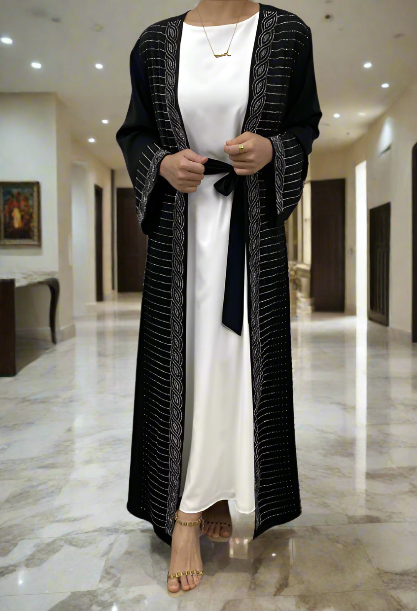 New Dubai Style Nida Fabric Shimmer Abaya with Pockets(Multi Colors)