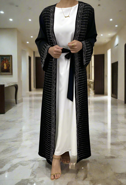 New Dubai Style Nida Fabric Shimmer Abaya with Pockets(Multi Colors)