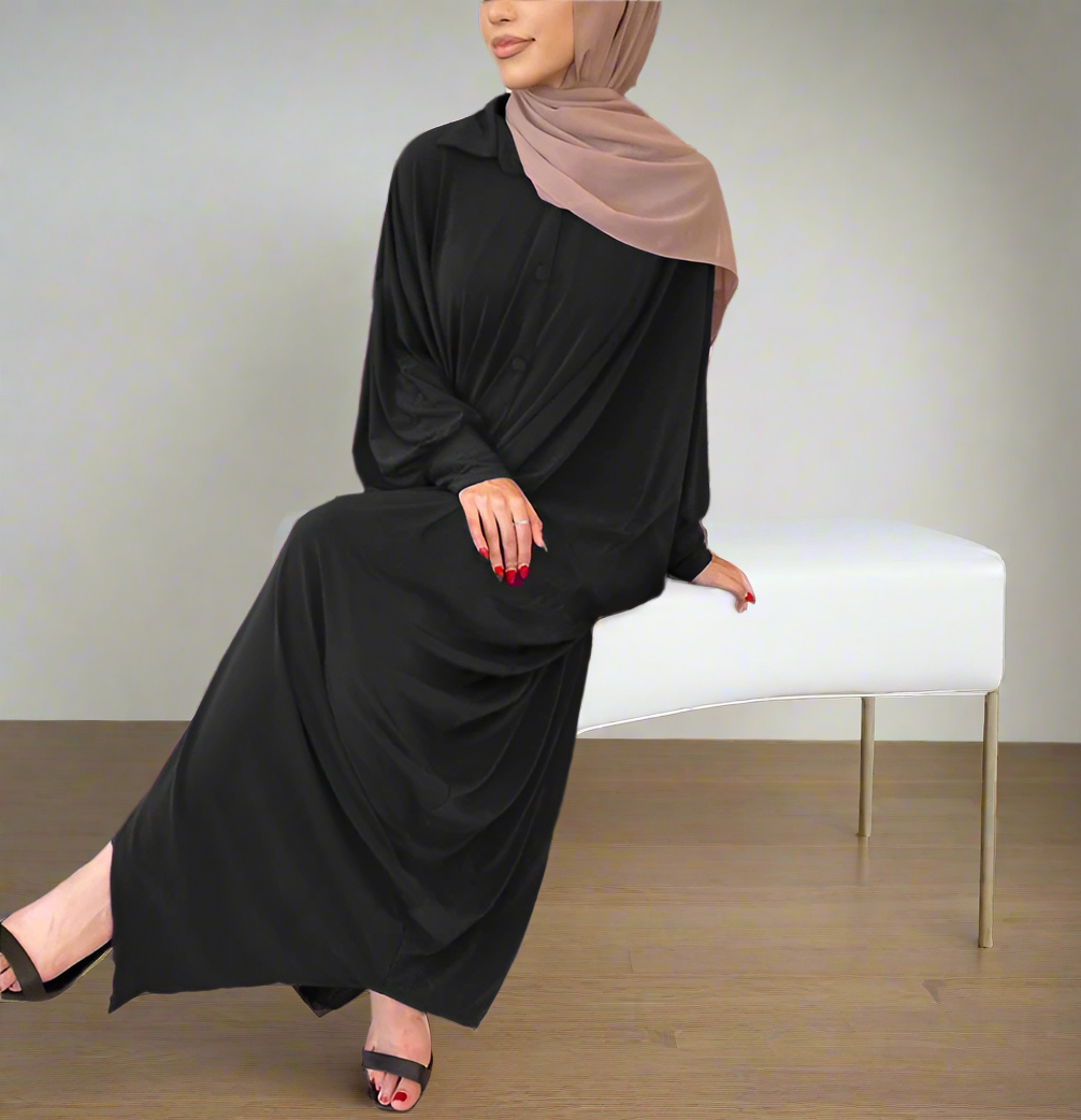 Button Down Butterfly Abaya Dress (Multi Colors)