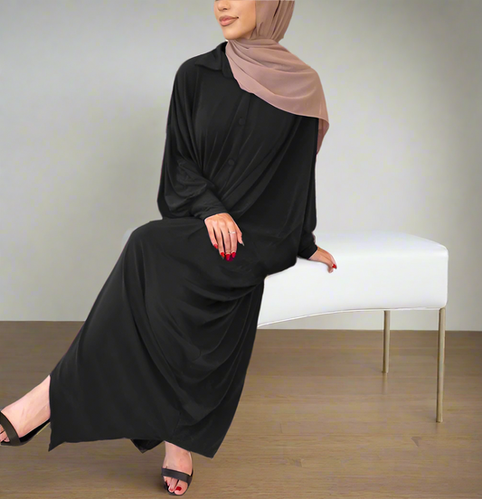 Button Down Butterfly Abaya Dress (Multi Colors)