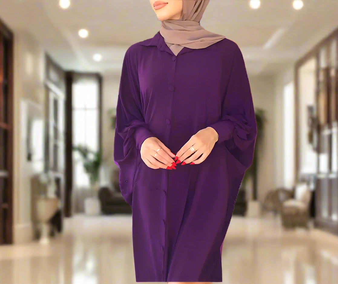 Button Down Butterfly Abaya Dress (Multi Colors)
