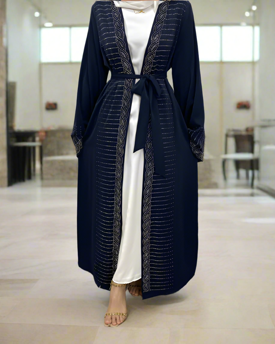New Dubai Style Nida Fabric Shimmer Abaya with Pockets(Multi Colors)