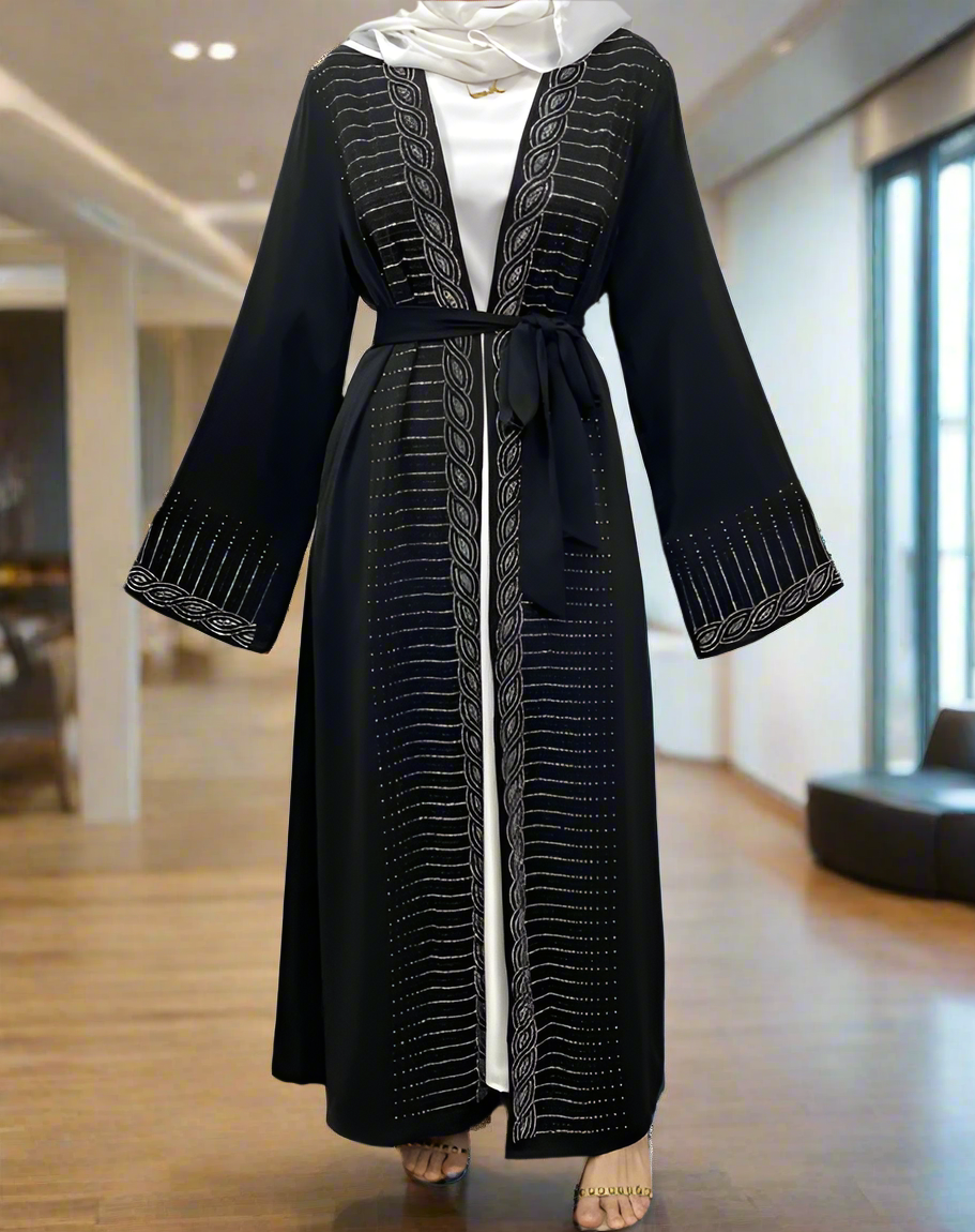 New Dubai Style Nida Fabric Shimmer Abaya with Pockets(Multi Colors)