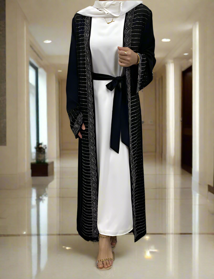 New Dubai Style Nida Fabric Shimmer Abaya with Pockets(Multi Colors)