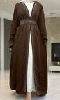 Dubai Style Nida Fabric Shimmer Abaya with Pockets Brown