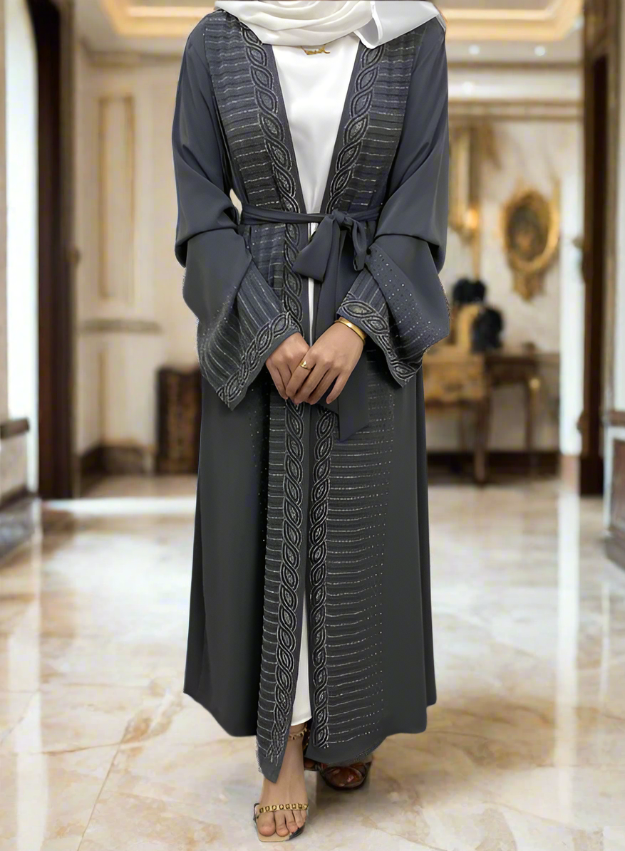 New Dubai Style Nida Fabric Shimmer Abaya with Pockets(Multi Colors)