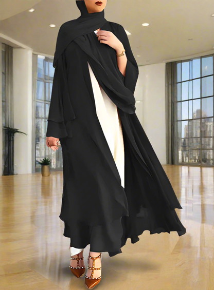 Chiffon Layered Open Abaya with Sash(Multi Colors)