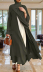 Chiffon Layered Open Abaya with Sash(Multi Colors)