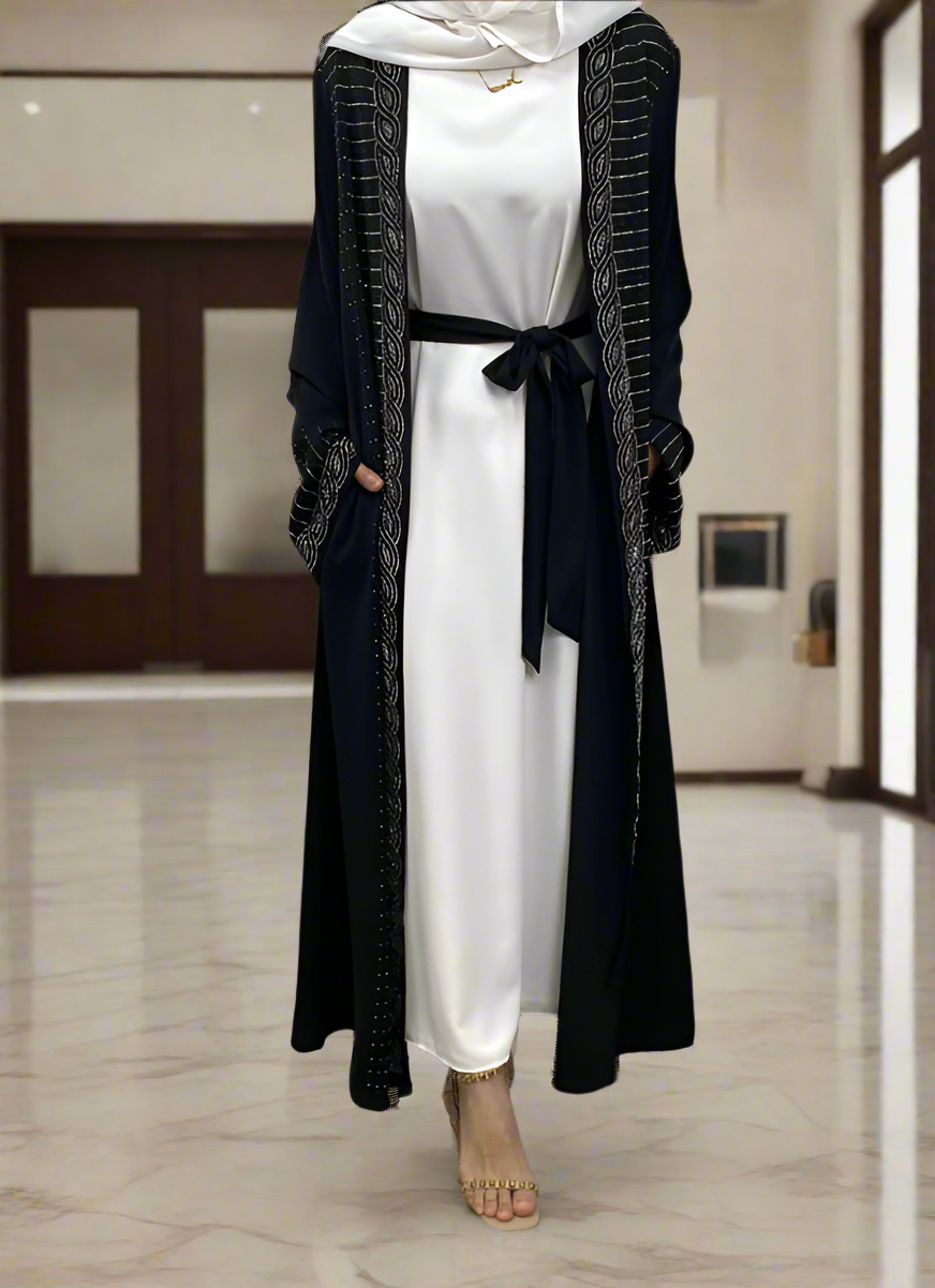 New Dubai Style Nida Fabric Shimmer Abaya with Pockets(Multi Colors)