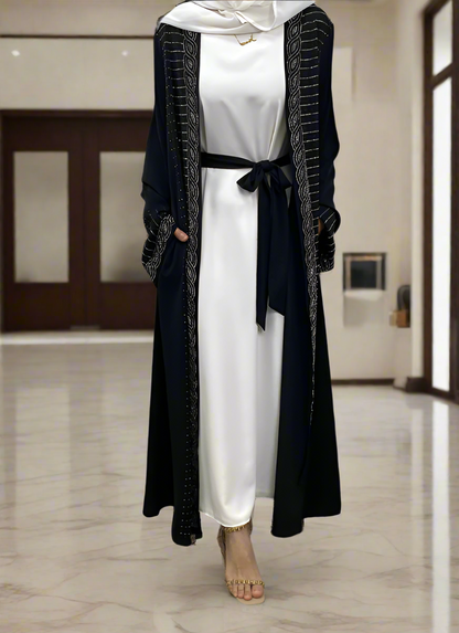 New Dubai Style Nida Fabric Shimmer Abaya with Pockets(Multi Colors)