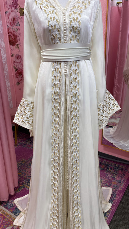 Moroccan Traditional Satin Chiffon 2 Piece Caftan