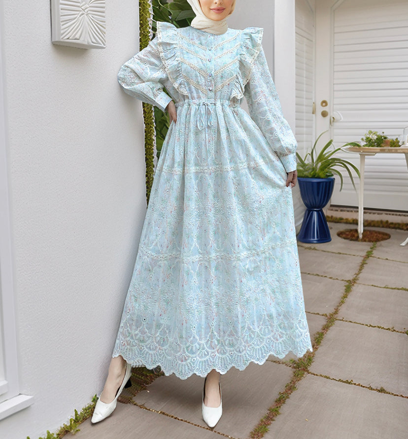 Floral Lace Ruffled Dress(Multi Color)