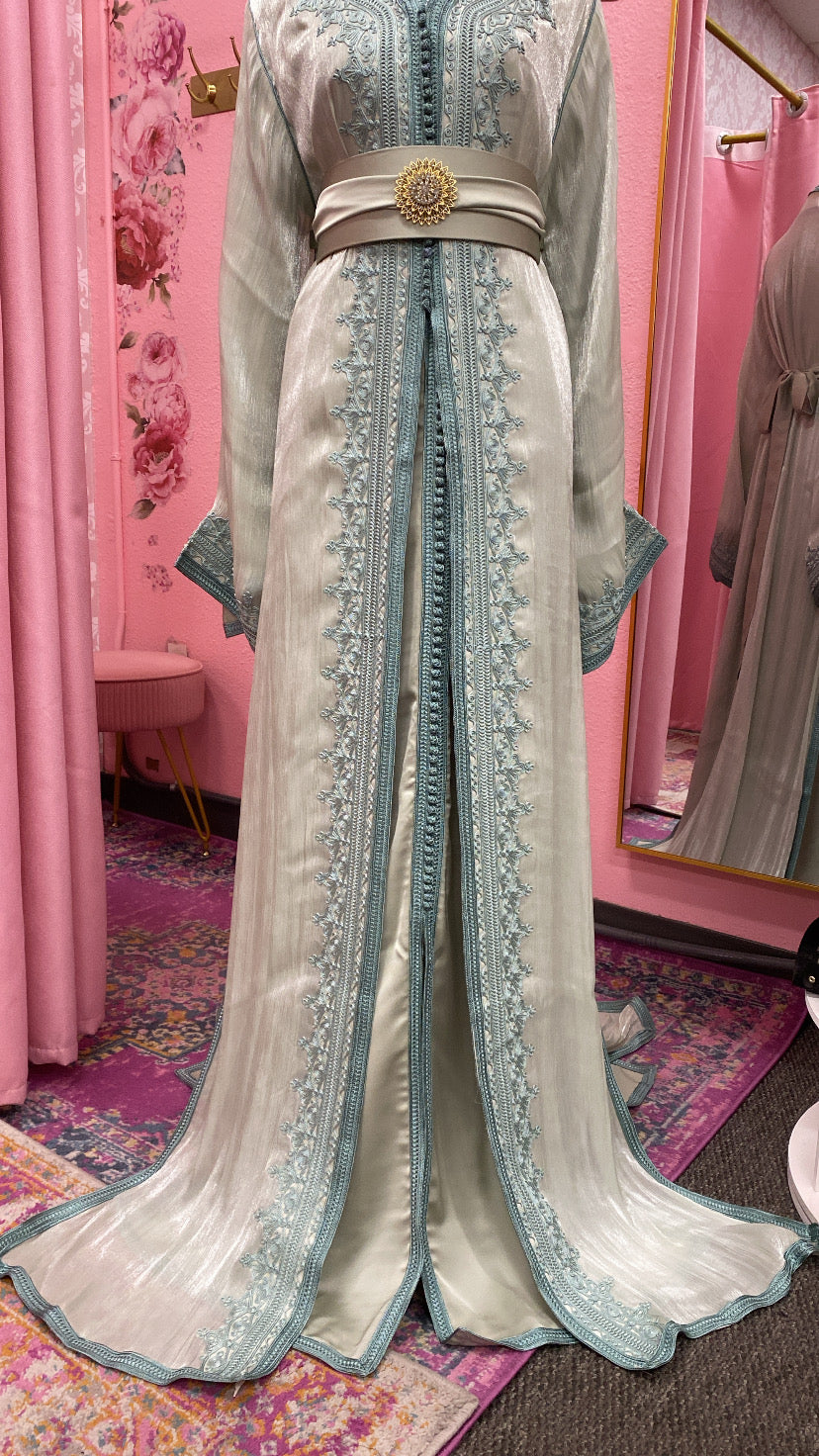 Moroccan Traditional Satin Chiffon Caftan