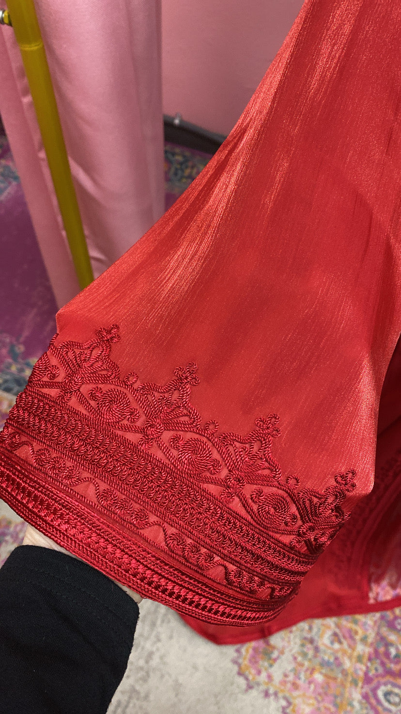 Moroccan Traditional Satin Chiffon 2 Piece Caftan