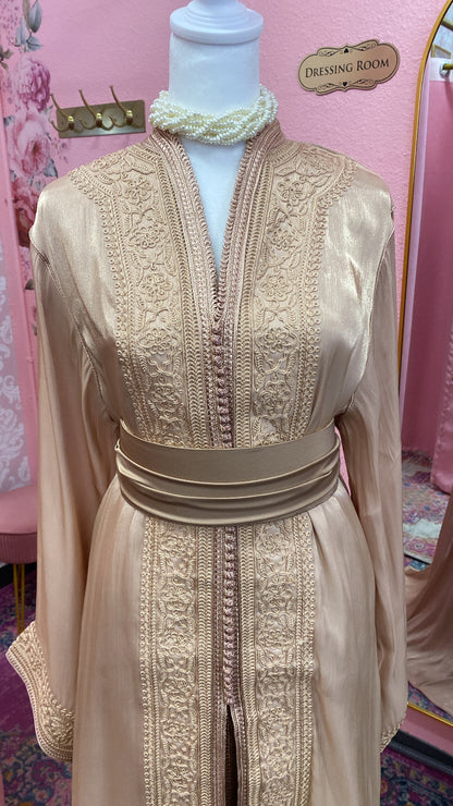 Moroccan Traditional Satin Chiffon 2 Piece Caftan