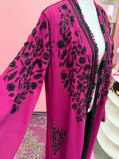 Moroccan Traditional Pink & Black Satin Lined Kimono