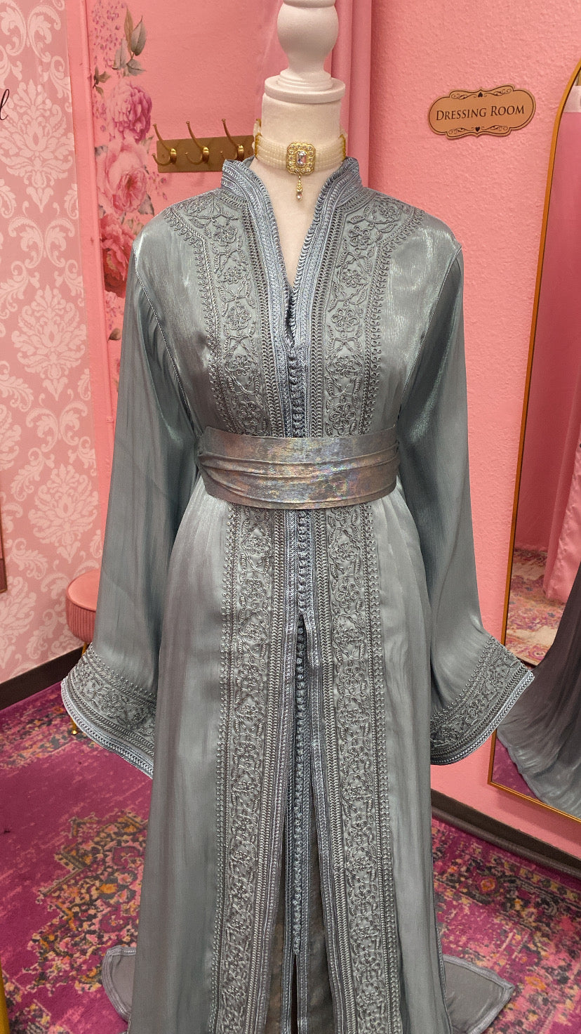 Moroccan Traditional Satin Chiffon 2 Piece Caftan