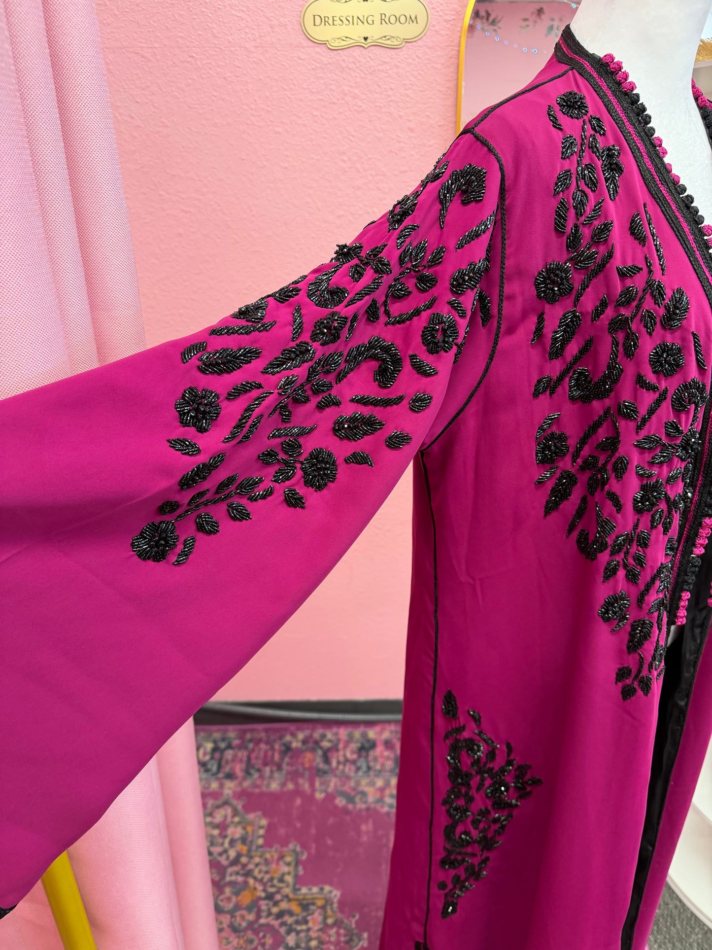 Moroccan Traditional Pink & Black Satin Lined Kimono