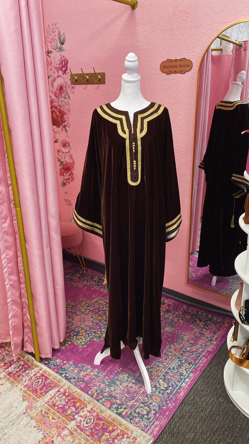 Moroccan Velvet Caftan Dark Brown