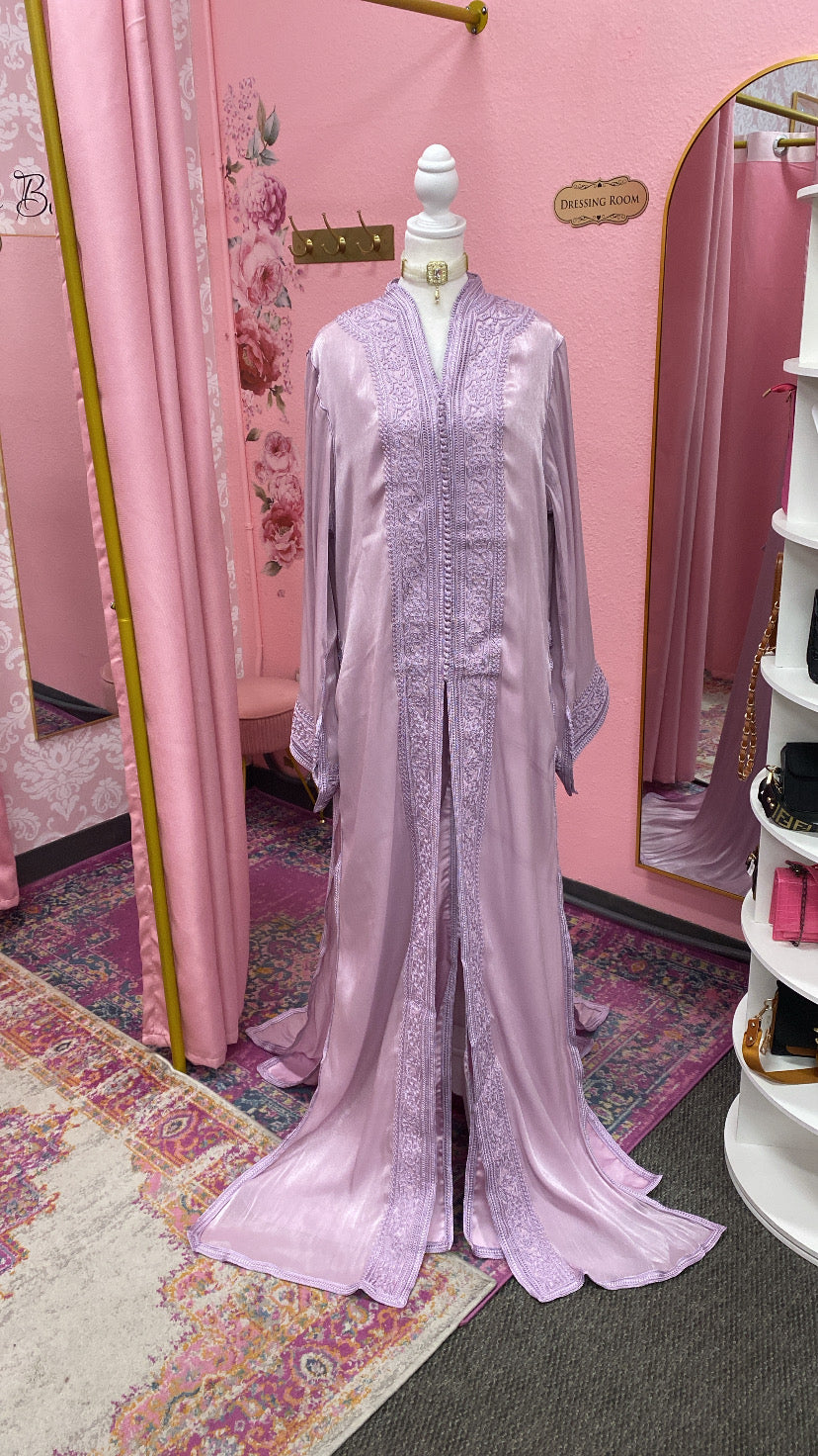 Moroccan Traditional Satin Chiffon 2 Piece Caftan