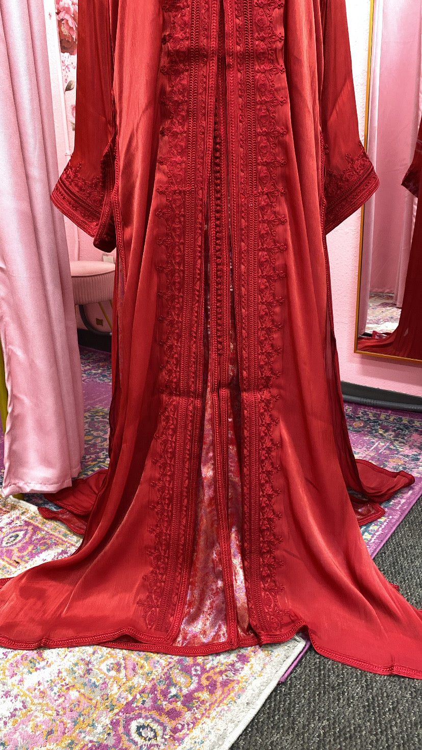 Moroccan Traditional Satin Chiffon 2 Piece Caftan