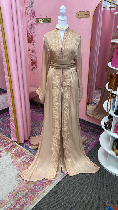 Moroccan Traditional Satin Chiffon 2 Piece Caftan