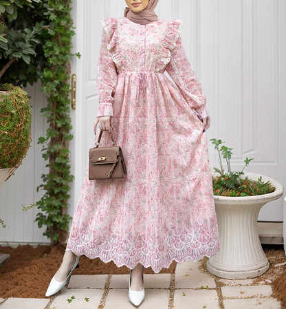 Floral Lace Ruffled Dress(Multi Color)