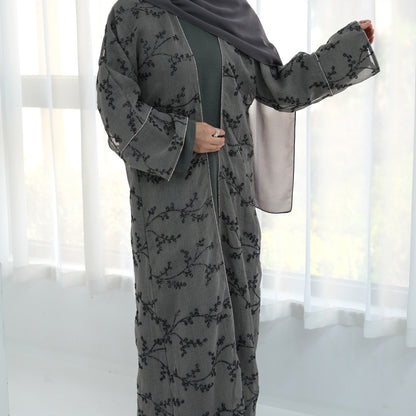 Dubai Style Embellished 2 Piece Abaya Gray