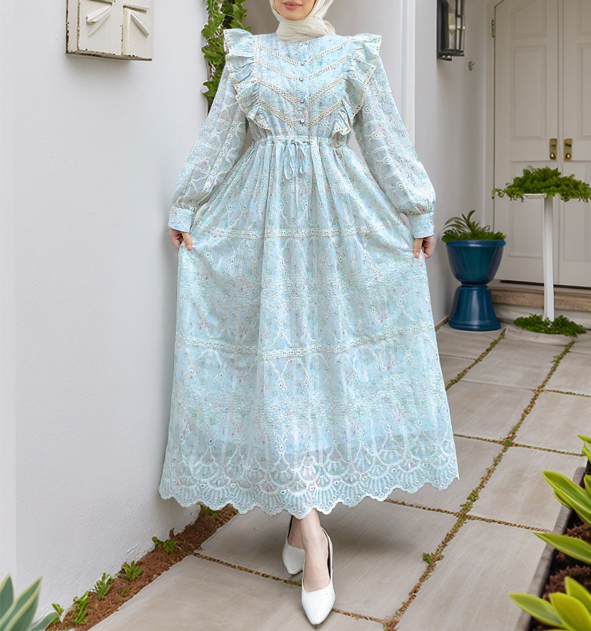 Floral Lace Ruffled Dress(Multi Color)