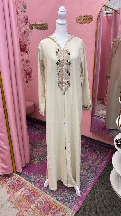 Traditional Moroccan Linen Embroidered Djellaba