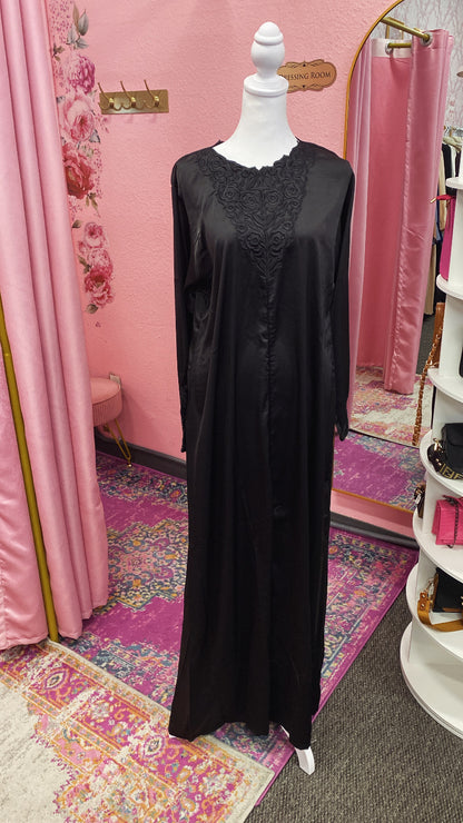 Traditional Moroccan Satin 2 Piece Djellaba Floral Embroidery