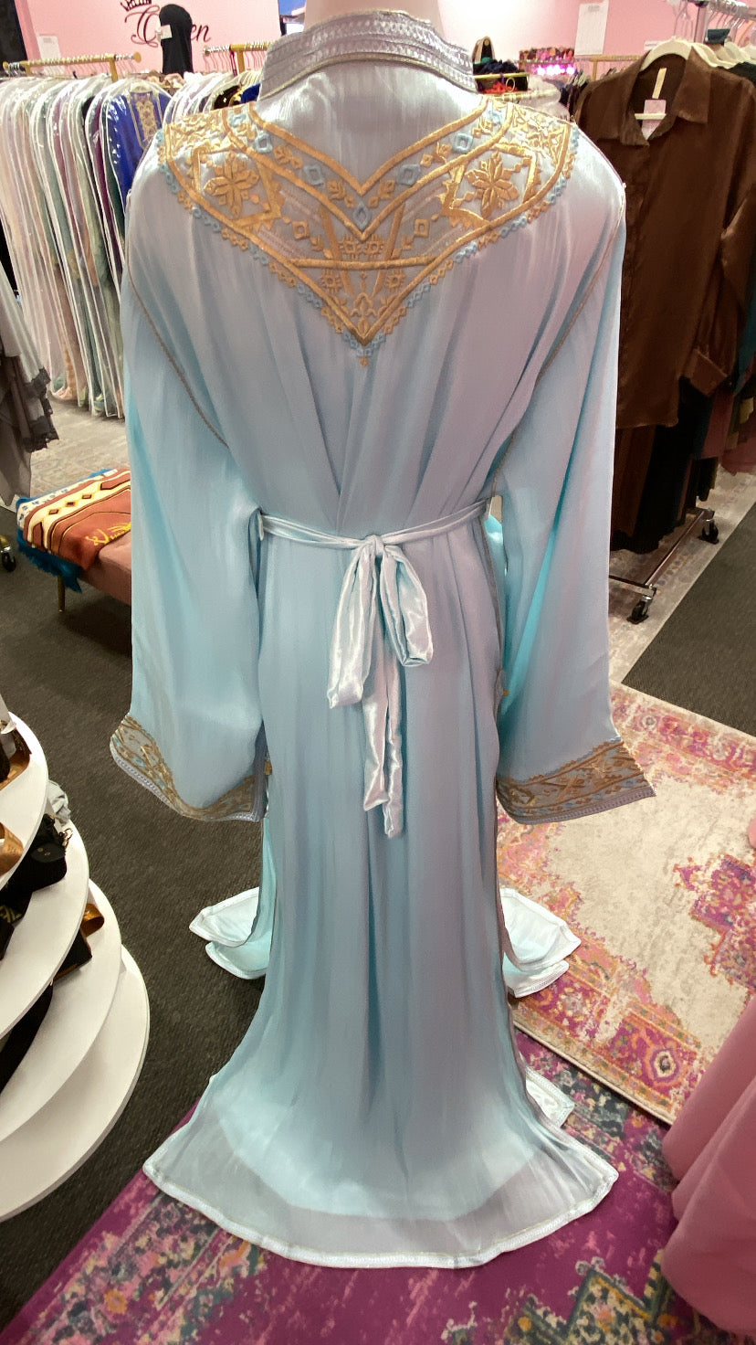 Moroccan Traditional Embroidered Satin Chiffon 2 Piece Caftan
