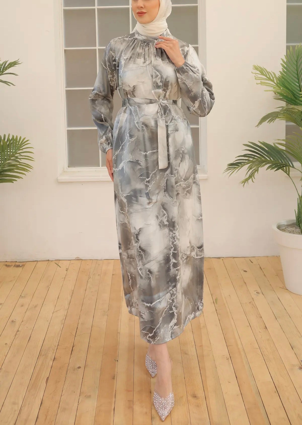 Elegant Turkish Marble Satin Dress