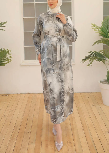 Elegant Turkish Marble Satin Dress