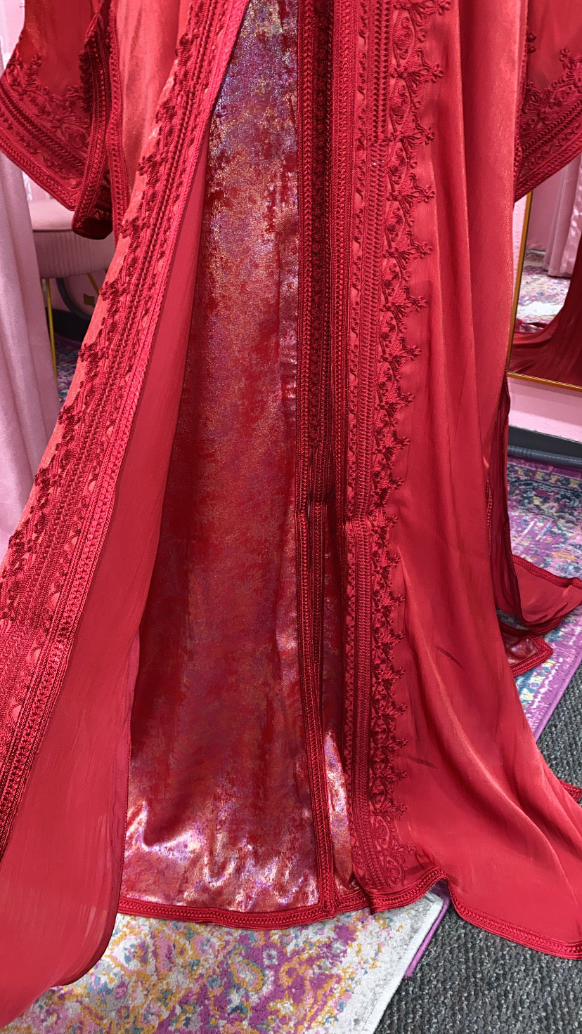 Moroccan Traditional Satin Chiffon 2 Piece Caftan