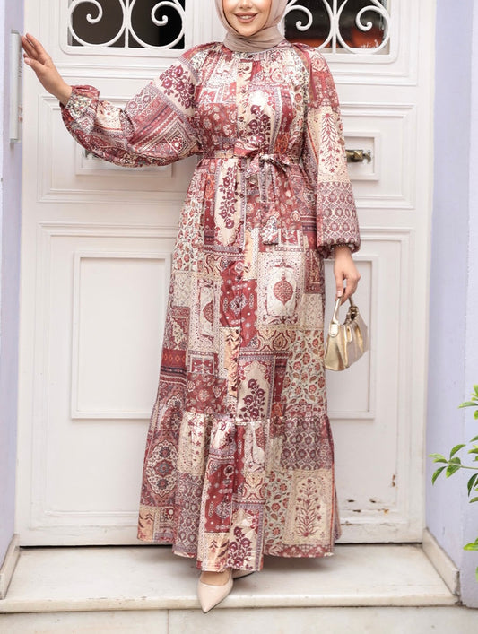 Satin Turkish Quilted Pattern Dress