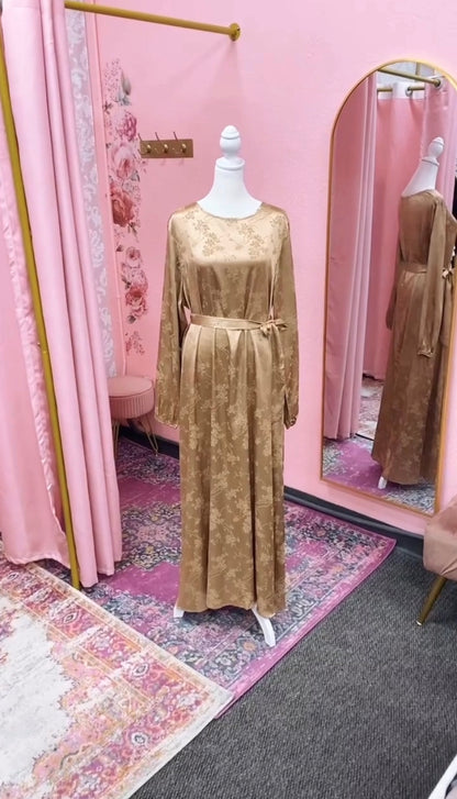 Floral Embroidered Satin Abaya Dress(Multi Colors)