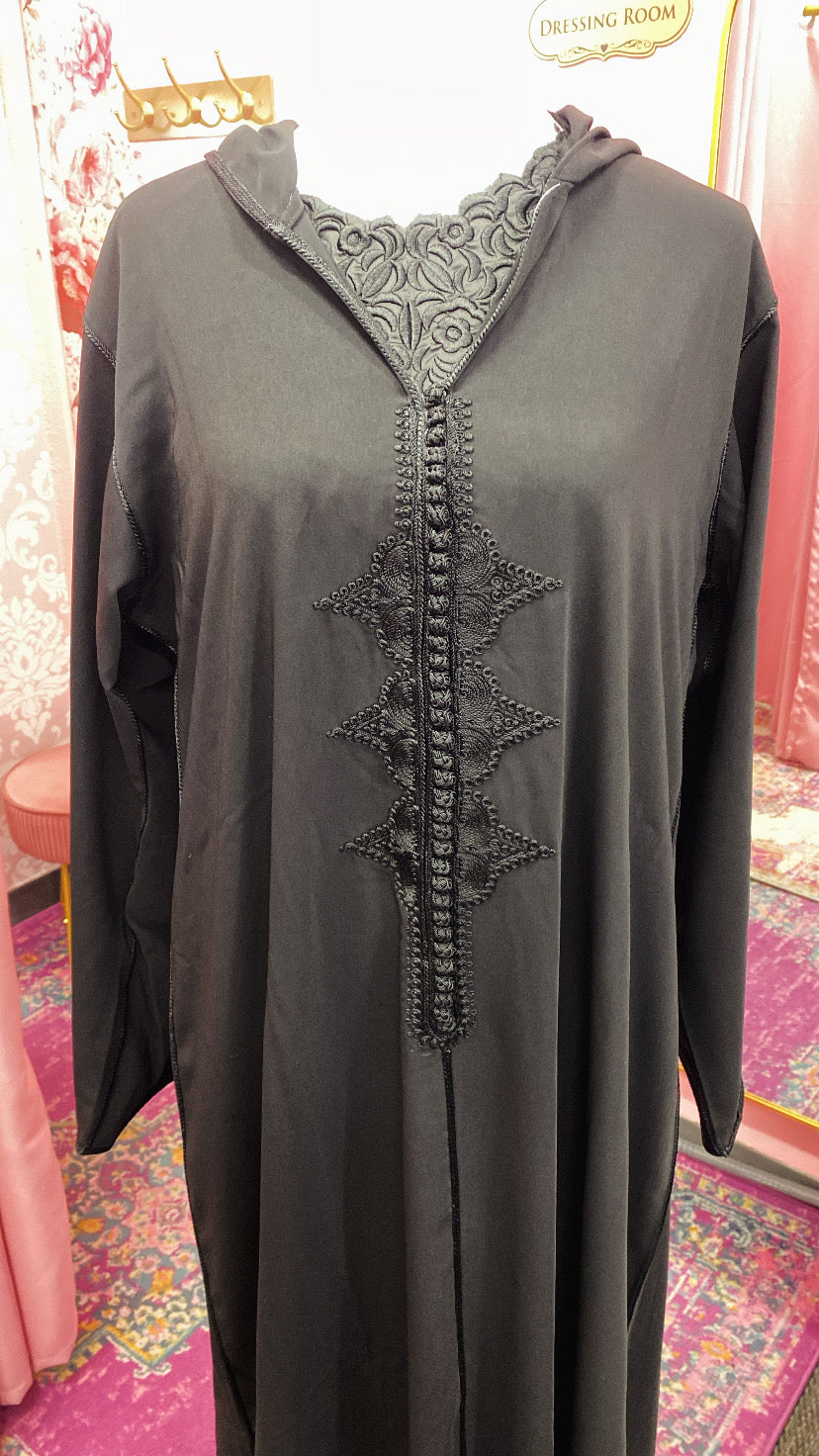 Traditional Moroccan Satin 2 Piece Djellaba Floral Embroidery