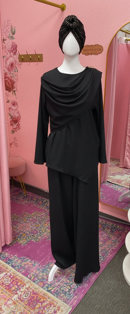 Cowl Neck Top Pant Suit Set